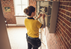 Kvalificeret elektriker der installerer belysning